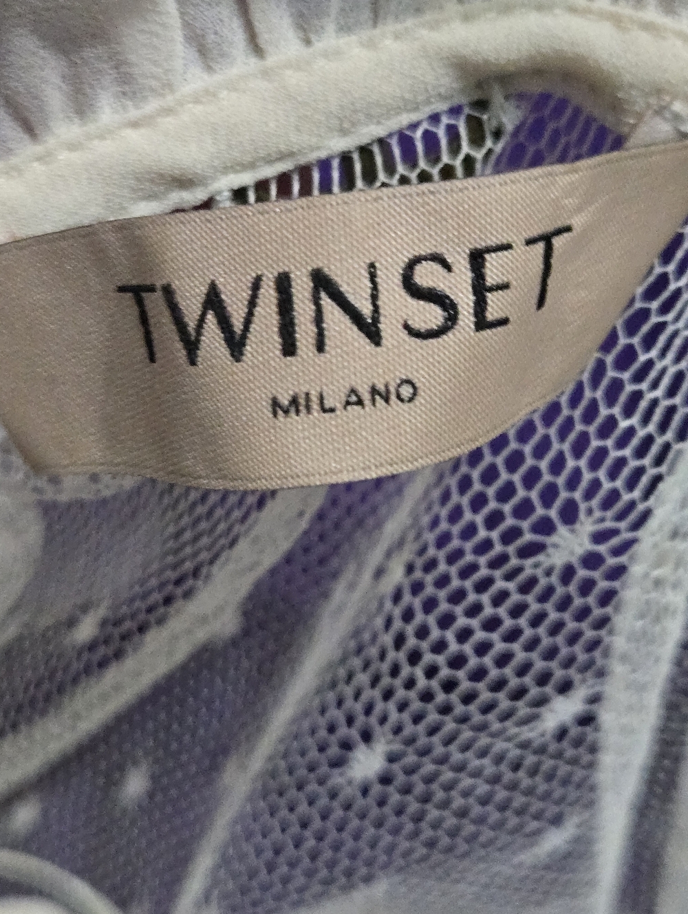 Twinset Milano Cream Lace Ruffle Blouse Sheer Swiss Dot Sleeveless  Top US Small - Picture 8 of 8